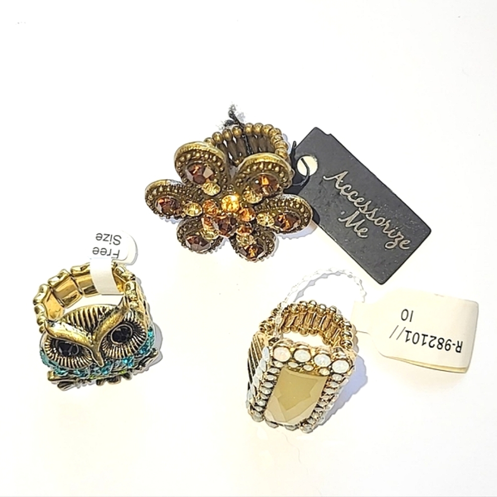 STRETCHY RING LOT - OWL, FLOWER, YELLOW STONE - ALL NWT - Picture 5 of 6